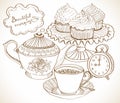 Vintage tea background, set for breakfast Royalty Free Stock Photo
