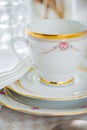 Vintage Tea Or Coffee Cup With Gold Rim On Saucer.