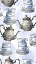 Vintage Tea Cups and Teapots Pattern Royalty Free Stock Photo