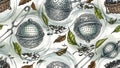 Vintage Tea Infusers and Floral Pattern Royalty Free Stock Photo