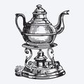 Vintage tea pot engraving Royalty Free Stock Photo