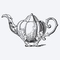 Vintage tea pot engraving