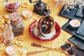 Vintage teacup laying on it`s side on a wiccan witch altar for reading tea leaves as a method of divination Royalty Free Stock Photo