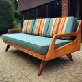 Vintage Teak Sofa: Mid-century Bench-inspired Retro Design Royalty Free Stock Photo