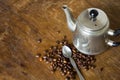 Vintage teapot coffee beans Royalty Free Stock Photo