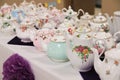 Vintage teapots set up for tea party Royalty Free Stock Photo