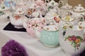 Vintage teapots set up for tea party Royalty Free Stock Photo