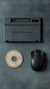 Vintage tech flat lay with floppy disk and CD Royalty Free Stock Photo