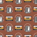 Vintage technologies vector retro audio multimedia entertainment old electronic gadget communication seamless pattern