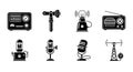 Vintage Technology Icons: Radio, Microphone, Lamp, and Tower Royalty Free Stock Photo