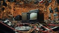 Vintage technology, old television sets and cables, VCRs and other retro video technology, generative ai