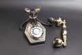 Vintage telephone on black background. Royalty Free Stock Photo