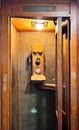 vintage telephone booth (old time, classic, wood, door) antique