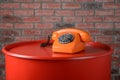 Vintage telephone, brick wall Royalty Free Stock Photo