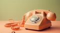 A vintage telephone with a cord and rotary dial set against a pastel-colored background created with Generative AI