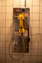 Vintage telephone on display at the Transit Museum in Brooklyn, New York, United States