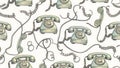 Vintage Telephones Pattern with Cords and Receivers Royalty Free Stock Photo