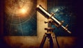 Vintage Telescope with Antique Map Background, AI Generated