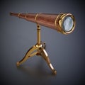 Vintage telescope isolated on dark background. 3D illustration