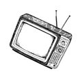 Vintage television with antennas off, drawing