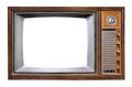 Antique wooden box television with cut out frame screen isolate on white with clipping path Royalty Free Stock Photo