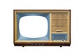 Vintage television with cut out screen on white background. Retro television - old vintage TV Royalty Free Stock Photo