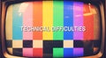 Vintage television screen with technical difficulties message and test pattern CRT screen broadcast Royalty Free Stock Photo