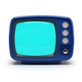 Vintage television set with a glowing turquoise screen and classic knobs Royalty Free Stock Photo