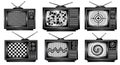 Vintage television sets displaying static and test patterns retro media entertainment technology Royalty Free Stock Photo