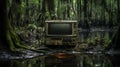 Southern Gothic-inspired Landscape: An Old Television In The Swamp Royalty Free Stock Photo