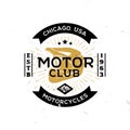 Vintage template of emblem of motor club with helmet in the middle.