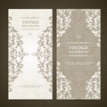 Vintage template set vertical banners with ornamental borders and patterned background. Wedding invitation, Greeting Card Royalty Free Stock Photo