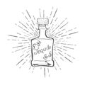 Vintage Tequila Bottle with Sunburst Vector