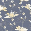 Vintage textile floral print for fabric. Large light flowers on a purple background. Vector illustration Royalty Free Stock Photo