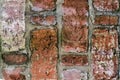 Vintage texture of old brickwork in close view