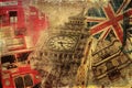 Vintage textured collage of London icons