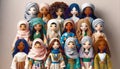 Vintage Textured Dolls Showcase Cultural Diversity. AI generated.