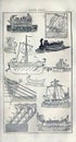 Vintage 19th century illustration of boats and ships from Greek and Roman mythology