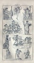 Vintage 19th century illustration of Greek and Roman mythology icons