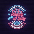 Vintage 4th of july design in retro style. Vector Fourth of July felicitation neon sign. Night bright signboard Royalty Free Stock Photo