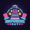 Vintage 4th of july design in retro style. Vector Fourth of July felicitation neon sign. Night bright signboard Royalty Free Stock Photo
