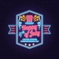 Vintage 4th of july design in retro style. Vector Fourth of July felicitation neon sign. Night bright signboard Royalty Free Stock Photo