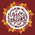 Vintage thanksgiving give thanks phrase autumn leaves wreath