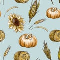 Vintage Thanksgiving harvest floral natural seamless pattern