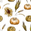 Vintage Thanksgiving harvest floral natural seamless pattern