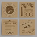 Vintage theatre cards collection with theatre symbols Royalty Free Stock Photo