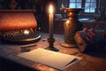 Vintage theme desk with candlelight and papers