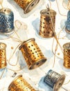 Vintage Thimble Collection - A Watercolor Sewing Pattern Royalty Free Stock Photo