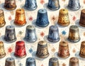 Vintage Thimbles Collection Seamless Pattern Royalty Free Stock Photo
