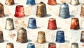 Vintage Thimbles Seamless Pattern Watercolor Illustration Royalty Free Stock Photo